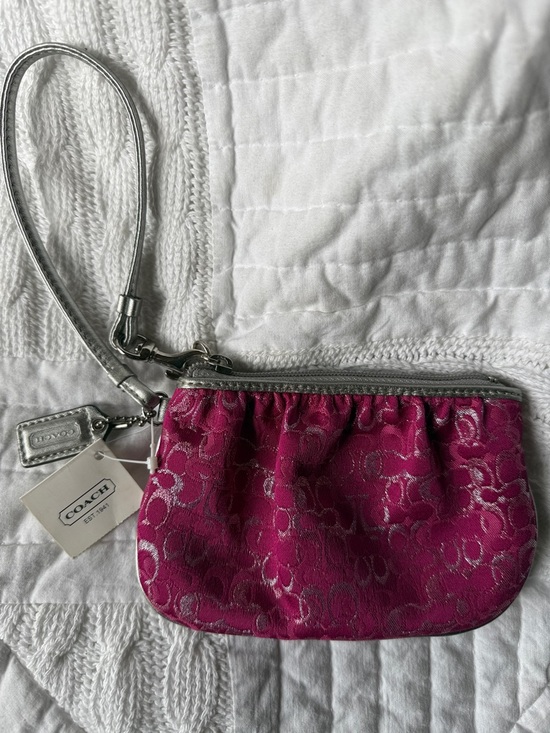 Coach Handbags - Coach Metallic Pink Signature Wristlet